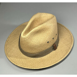 Whole Earth Straw Panama Fedora Sun Hat Mens Large Natural Made in USA